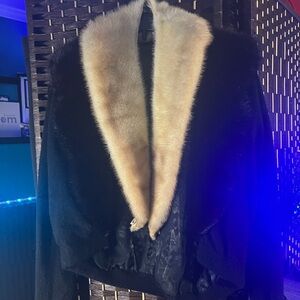 Vintage black cashmere sweater with interchangeable fox fur collars